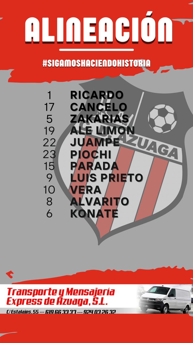 PRETEMPORADA 25-26 |

CP GUAREÑA 🆚 CD AZUAGA

ONCE INICIAL CD AZUAGA

Información patrocinada por Transportes y Mensajería Express de Azuaga

#SIGAMOSHACIENDOHISTORIA

❤️🤍🖤