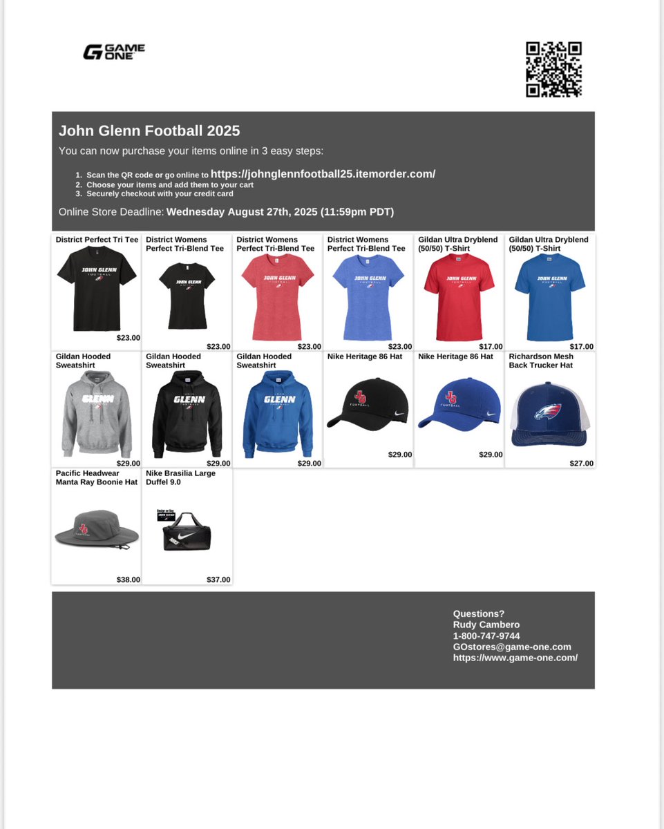 Support <a href="/Coach_Drum_/">Coach Drummer</a> &amp; John Glenn Football johnglennfootball25.itemorder.com/shop/sale/ #GoEagles #GameOne