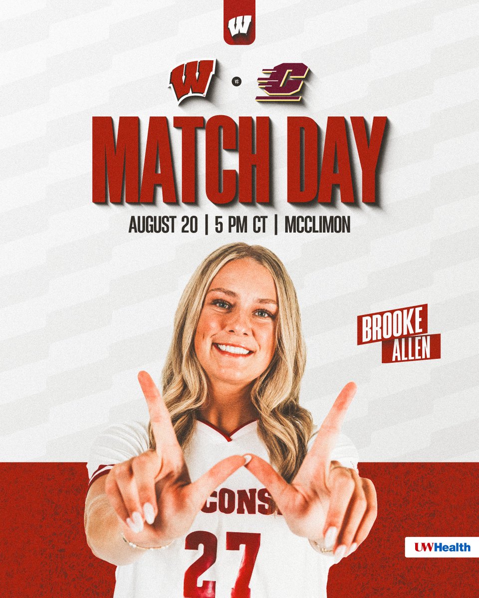 Fire up, Badgers! 

🆚: Central Michigan
⏰: 5 PM 
📍: McClimon
📺: bit.ly/4fLfV0D
📊: bit.ly/4fEKkOb

#OnWisconsin | <a href="/UWHealth/">UW Health</a>