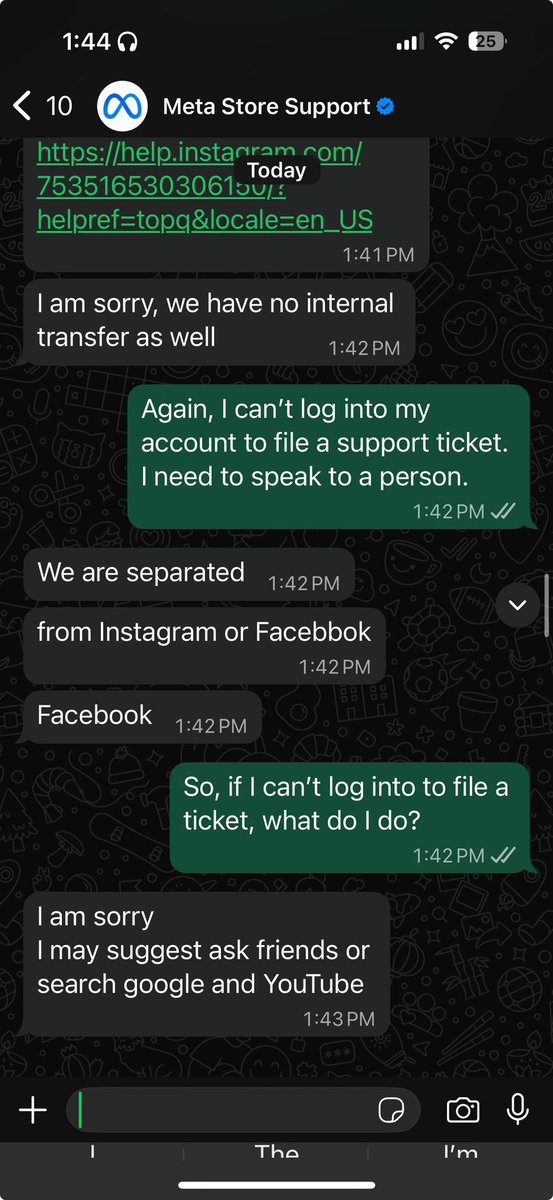 The advice from #metasupport and #instagramsupport #facebooksupport for how to get in touch with a real human to recover an account is the most laughable, abhorrent example of how shit this company is.