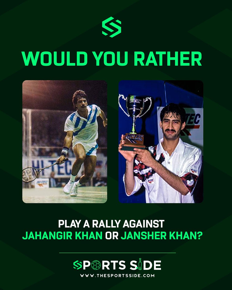 ✌️ IT’S WOULD YOU RATHER WEDNESDAY ✌️

🔥 Jahangir Khan – the legend with 555 unbeaten matches
OR
⚡ Jansher Khan – the master of movement and tactics?

Comment below 👇 #TeamJahangir or #TeamJansher

#SportsSide | #PakistanSquash | #JahangirKhan | #JansherKhan