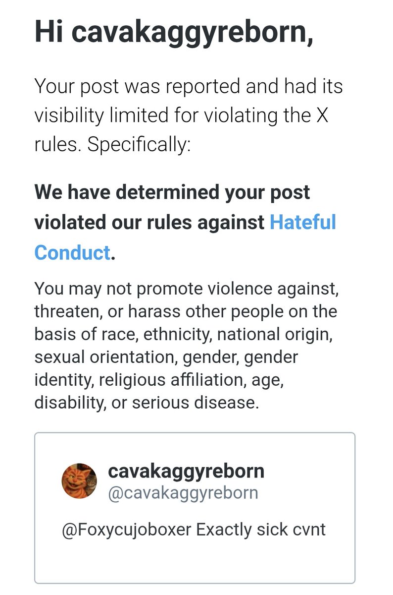 cavakaggyreborn's tweet photo. #TwoTierX
I've had death threats , been doxxed repeatedly, called the word below but spelt correctly , called a nazi bigot, threatened.
This platform is corrupt accounts are being targeted
@Safety @elonmusk https://t.co/ZvEoHGYroc