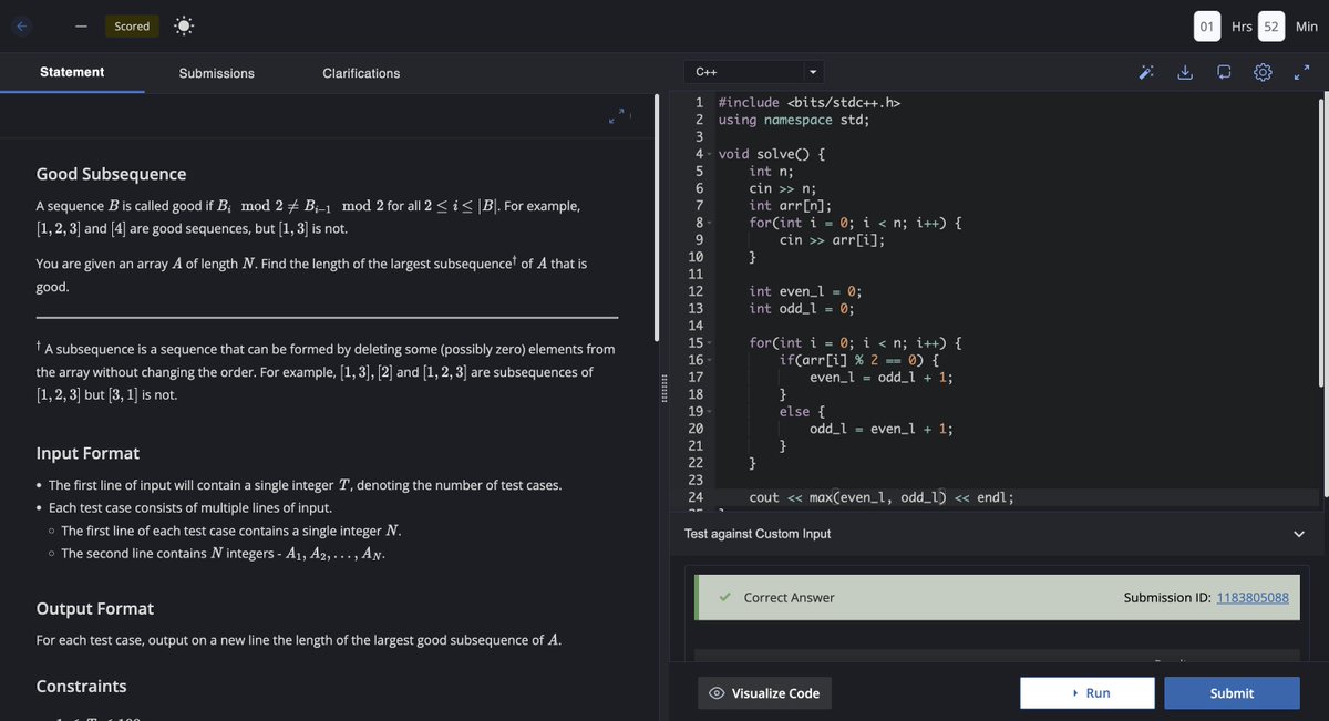 amit_codes's tweet image. ⚔️ Day 177/180 #DSA

✔ CodeChef: 4 problems | 200+ rank jump
🧩 LeetCode 1504: Count Submatrices → DP + Stack

💡 &quot;Matrix problems are just histograms in disguise!&quot;

RT if you’ve felt the contest rush! 🚀
