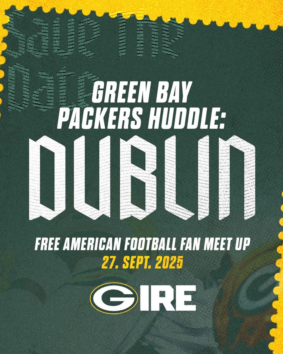 SAVE THE DATE! THIS IS GOING TO BE EPIC! 

THE <a href="/packers/">Green Bay Packers</a> OFFICIALLY LAUNCHING IN IRELAND! 🇮🇪

(📸 <a href="/packers/">Green Bay Packers</a>)