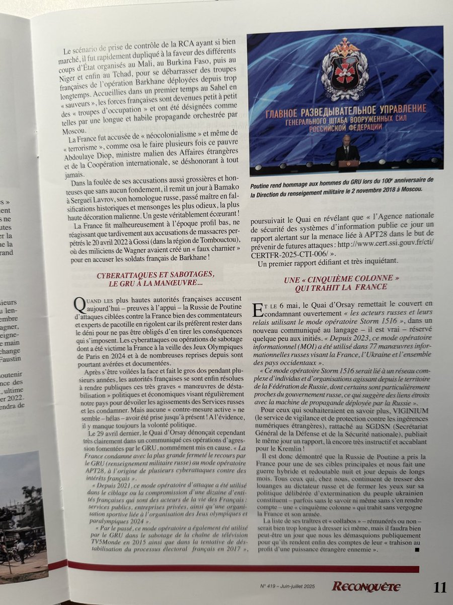 ⁦<a href="/Reconquete_/">Reconquête la revue</a>⁩ est un des rares magazines de droite à être très lucide sur la question russe.