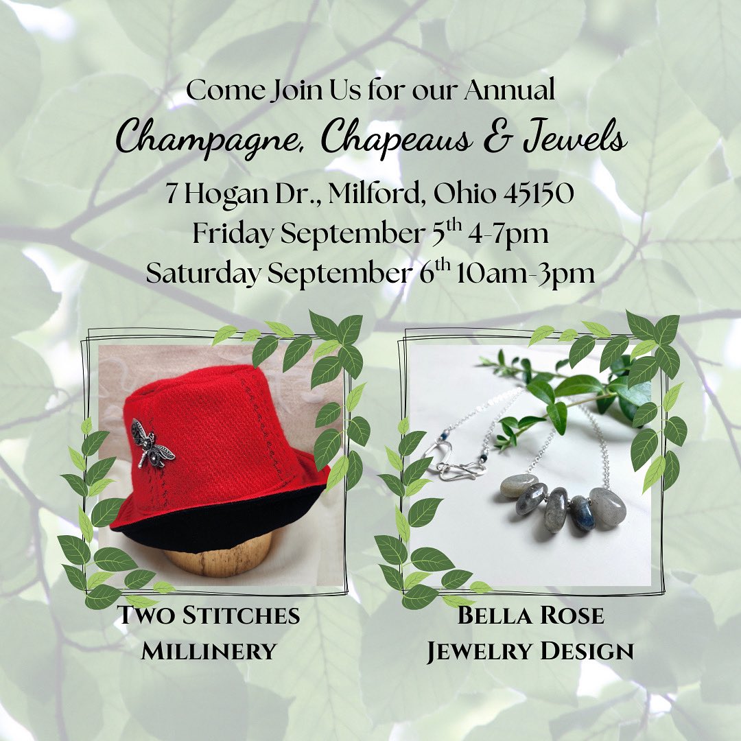 Be sure to mark your calendars.  

Did you know that Bella Rose Jewelry Design donates to animal welfare agencies. Now that’s a reason to feel good about purchasing from us.

#twostitchesmillinery #bellarosejewelrydesign