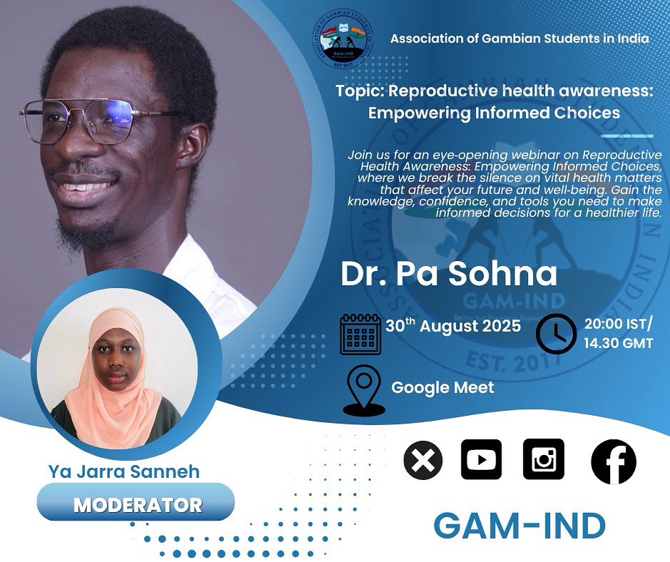 Don’t Miss Out:
Your Health, Your Future!

Empower Your Choices!

The wait is over! 
Join the Association of Gambian Students in India for a powerful session designed to equip you with the knowledge and confidence to take control of your reproductive health.