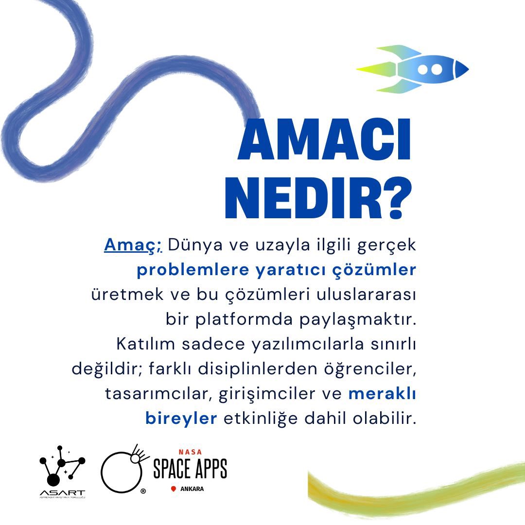 spaceappsank's tweet photo. NASA Space Apps Challenge nedir?
Dünyanın dört bir yanından yaratıcı zihinler, teknoloji ve uzay tutkusunu birleştiriyor!
Ankara'da da bu heyecanı yaşamak mümkün. Sen de takımını kur, fikirlerini paylaş ve uzayın sınırlarını zorla! https://t.co/vbNjvKjmwZ