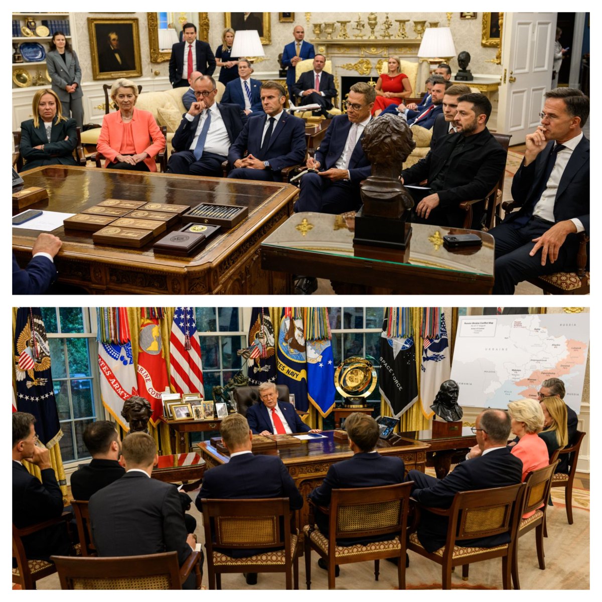 Tarihi bir fotoğraf karesi. 
Bay Trump sınıf öğretmeni olmuş, öğrencileri ise Avrupalı liderler.
Ne bu öğretmenden, ne bu öğrencilerden ne de bu ABD eğitim programından iyilik umulur.