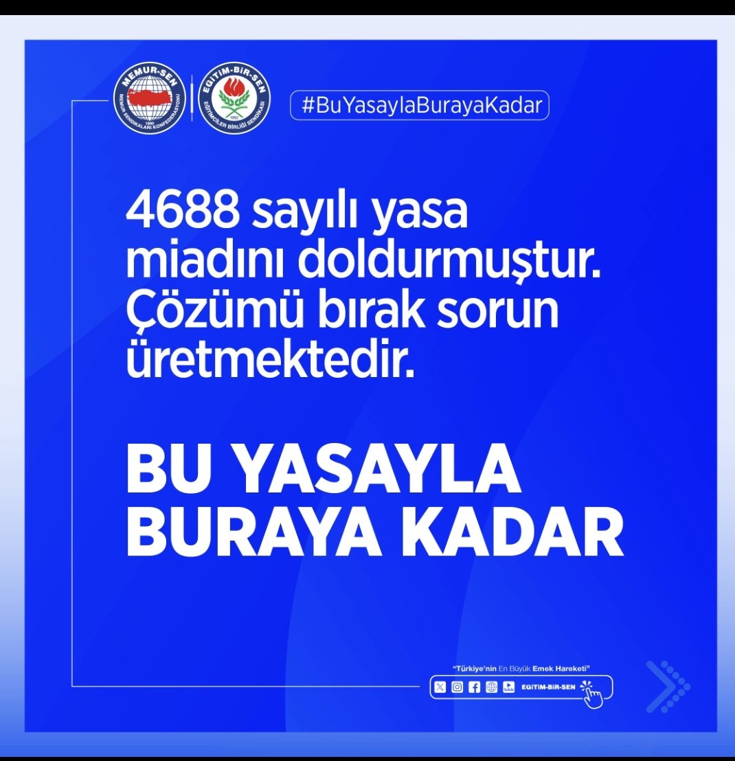 Gelinen noktada tartışılması gereken , Memur Sen Genel Başkanı Ali Yalçın’ın işaret ettiği  Sendika Kanunu  olmalıdır. 
Memuru güçlü kılacak yeni bir düzenlemeyi tartışmaktır.
#BuYasaylaBurayaKadar