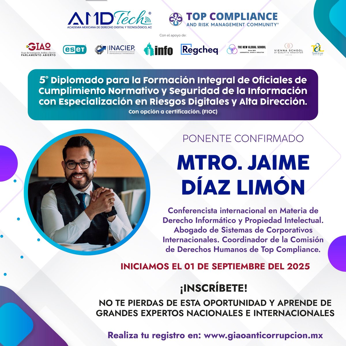 ✅ ¡Falta poco para la 5.ª edición del Diplomado FIOC!
Con ponentes de alto nivel:
🔹 Alejandro Galván Illanes
🔹 Elimelec Moreno Rodríguez
🔹 María del Carmen Medina Maya
🔹 David E. Merino Téllez
🔹 Jaime Díaz Limón
🚀 Inscríbete: giaoanticorrupcion.mx/eventos/#event…