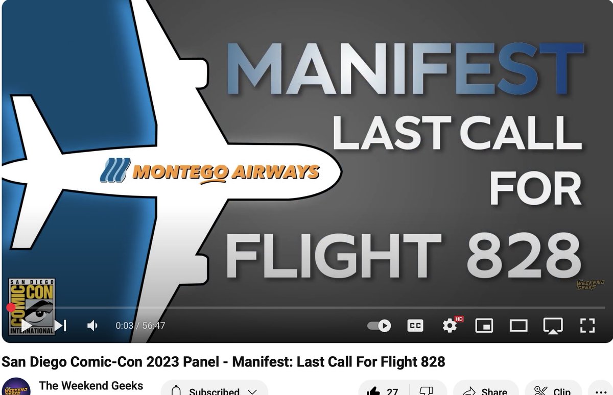 As we come up on an 828 day, let's look back at our  San Diego Comic Con panel where our beloved creator, Jeff Rake, gives us answers to burning questions.  "Manifest: Last Call for Flight 828".  We had a full house of about 1,000 Manifesters! Enjoy!

youtube.com/watch?v=PHe3ge…
