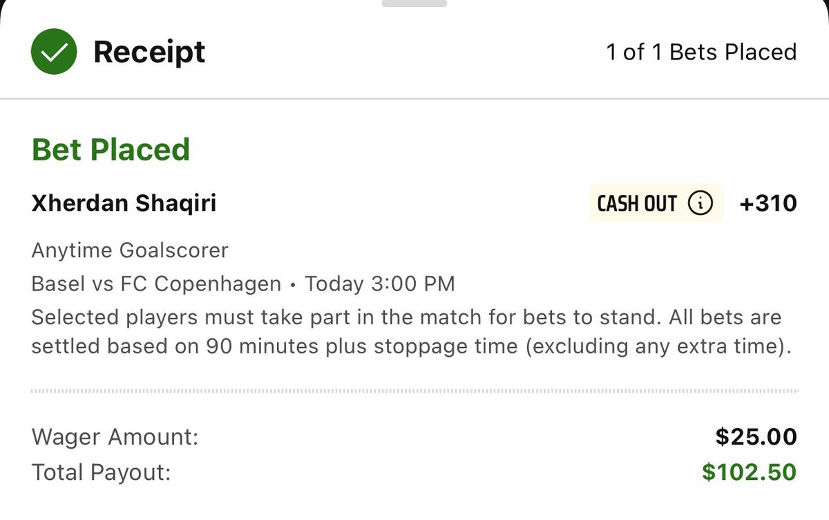 Champions League Qualifiers⚽️⭐️
FC Basel v FC Copenhagen 

+310 - Shaqiri to score