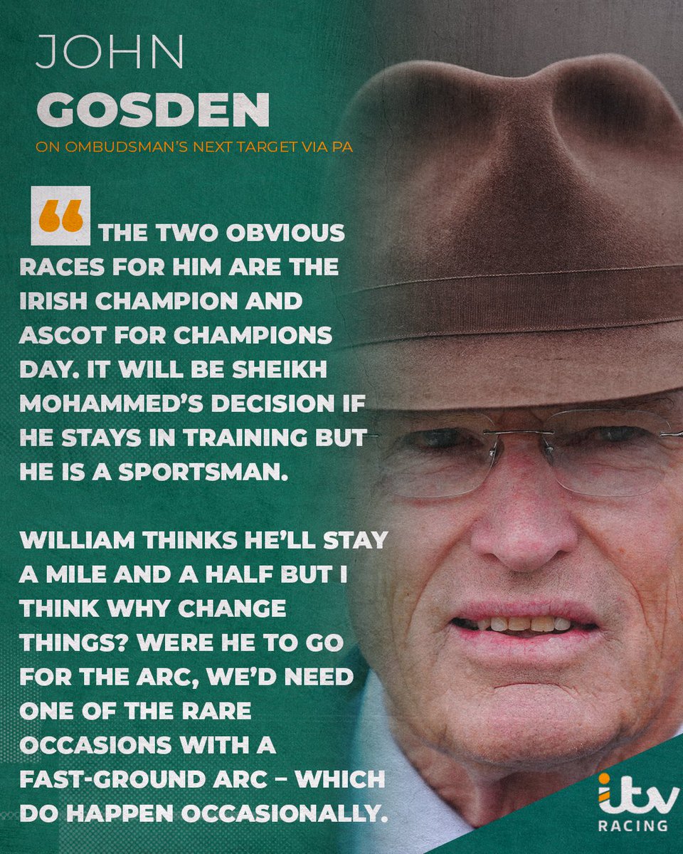 "The two obvious races for are the Irish Champion and Ascot for Champions Day, it will be Sheikh Mohammed's decision" 🎯

John Gosden on where Ombudsman might feature next...