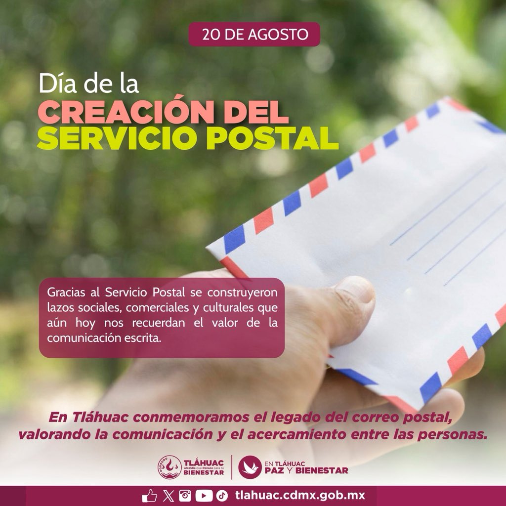 📮✉️ Hoy celebramos el Día de la Creación del Servicio Postal 🚉, un legado que nos recuerda el valor de la comunicación escrita y cómo, gracias a ella, se construyeron lazos sociales, comerciales y culturales que perduran hasta nuestros días.

#ServicioPostal