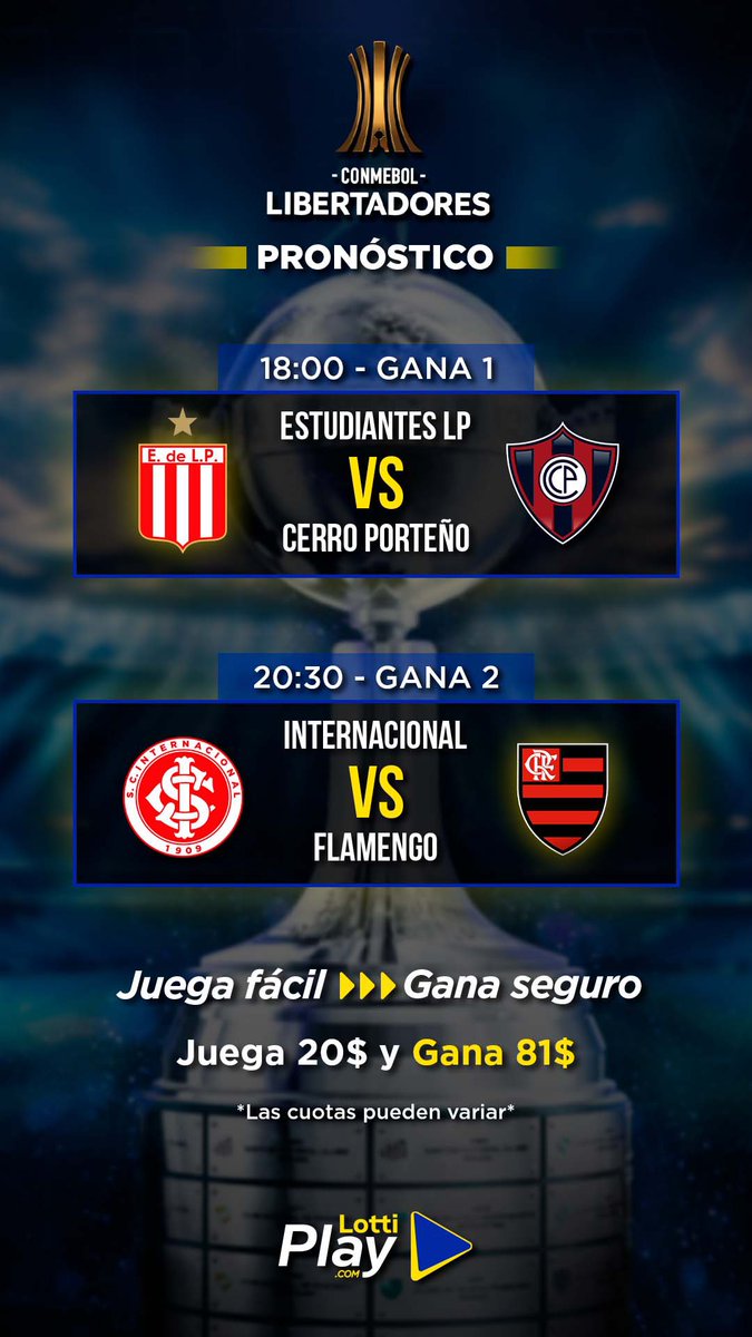 LottiPlay's tweet photo. ¡Atención, futboleros! 📢 Se viene una jornada 🔥 en la #CopaSudamericana y #CopaLibertadores. En LottiPlay ya tenemos nuestros 🔮 #pronósticos listos para que te prepares. ¡No te quedes fuera de la acción! ⚽️🏆 #LottiPlay #Futbol #Conmebol https://t.co/Ai2PMAjWOr