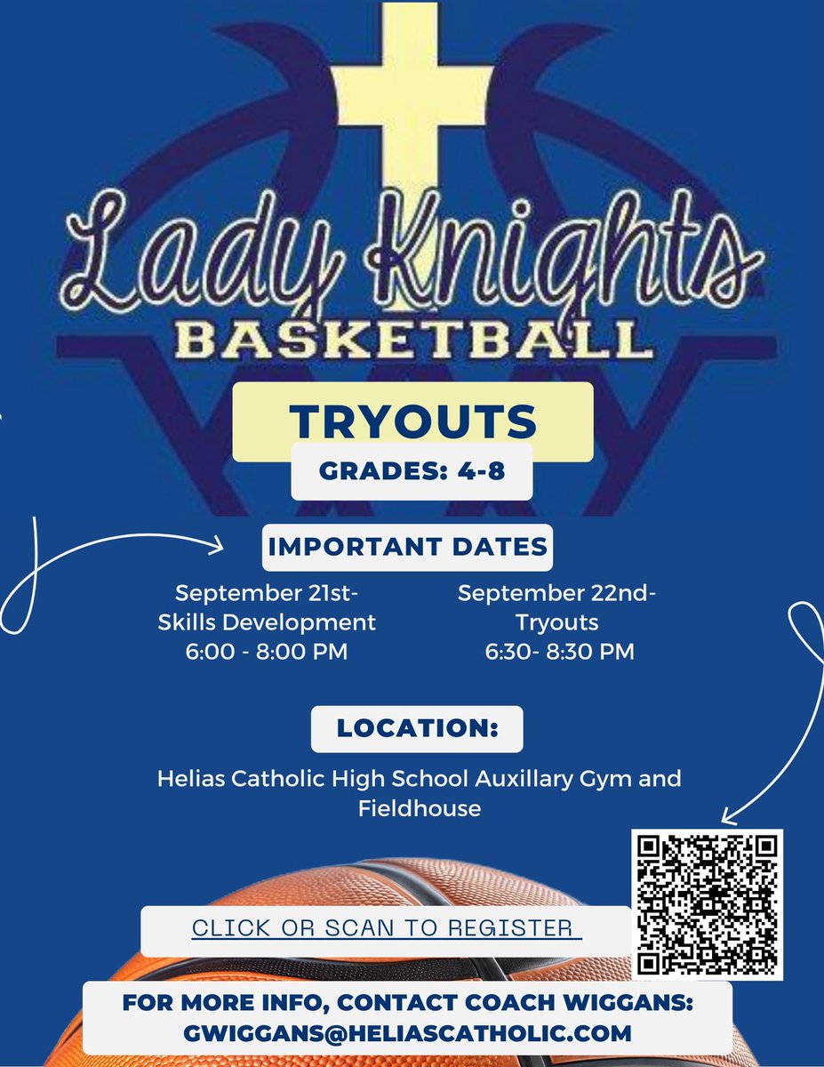 CMLadyKnights's tweet photo. 🏀 Lady Knights Basketball Tryouts! 🏀

🔵 Sept. 21 (Skills Night) &amp; Sept. 22 (Tryouts)
🟡 Grades 4–8
🔵 Helias Catholic High School

👉 Register now: https://t.co/OeGXbVLsm6

💙💛 #LadyKnights #GirlPower 💙💛 https://t.co/CXEyKVI2Ie