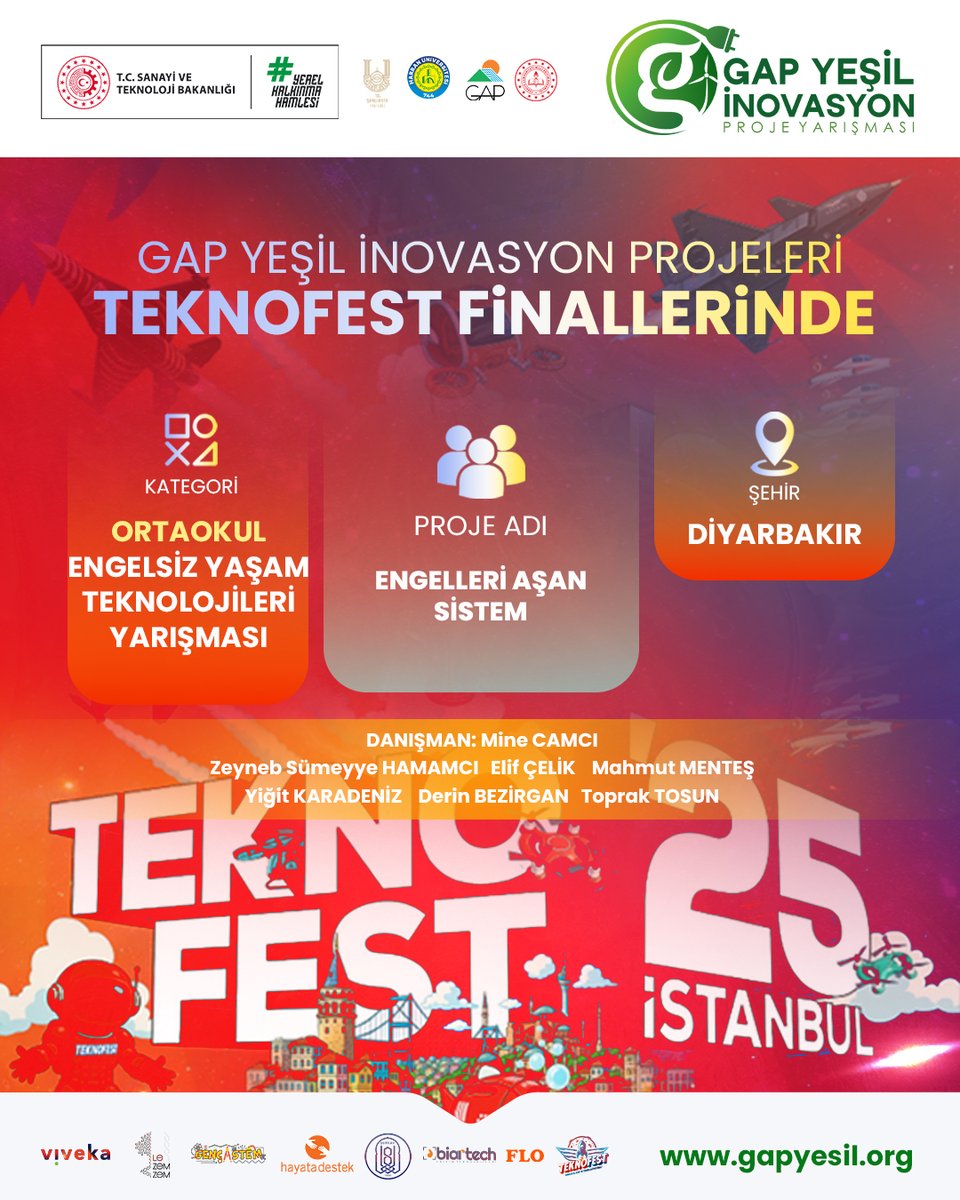 Diyarbakır'dan engelleri aşan bir teknoloji TEKNOFEST sahnesinde! 🚀

GAP Yeşil İnovasyon Proje Yarışması kapsamında finale kalan "Engelleri Aşan Sistem" projemizle büyük bir gurur yaşıyoruz.

#Teknofest2025 <a href="/gap_idaresi/">GAP İdaresi</a>  <a href="/Hasan_maral/">Dr. Hasan MARAL</a>