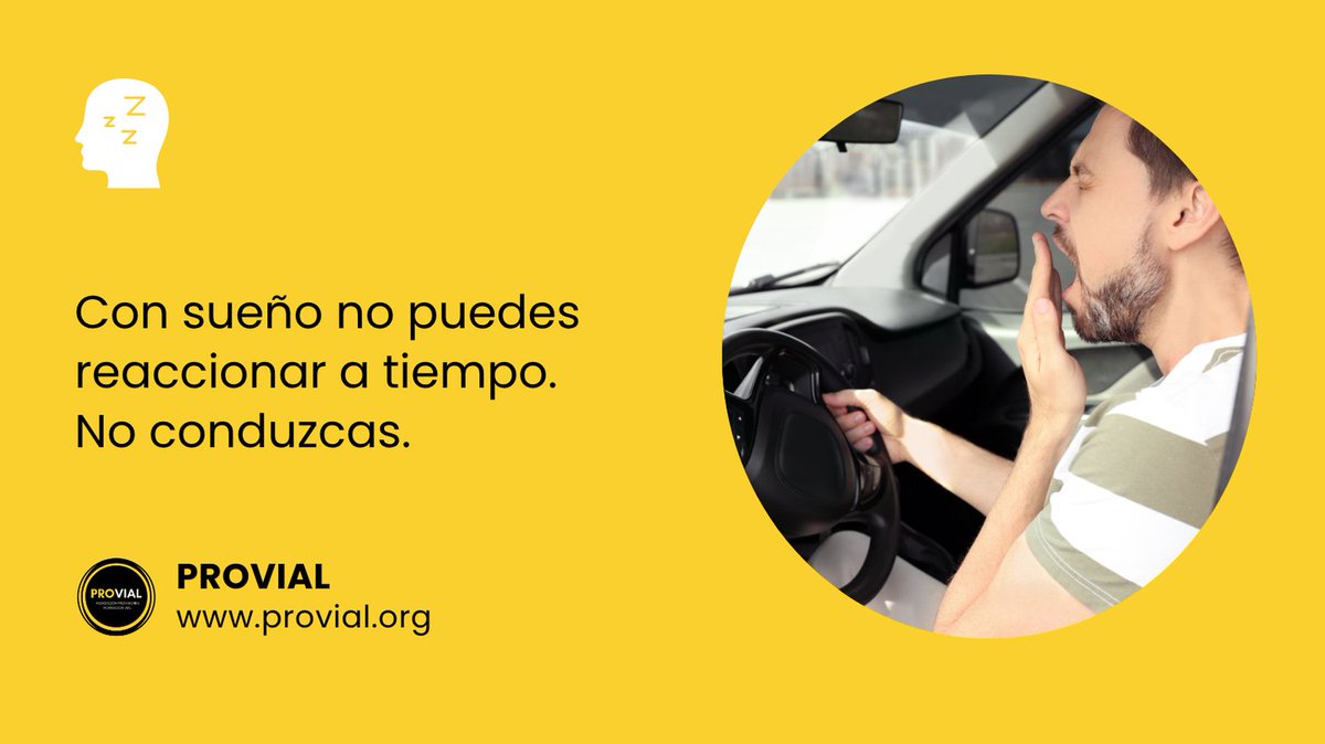 #Provial | 😴 Somnolencia al volante
Dormirse no es lo único peligroso: conducir con sueño multiplica los errores, retrasa tus reflejos y te hace menos consciente del riesgo. 
Si estás cansado, para. Descansar también salva vidas. 
#SeguridadVial