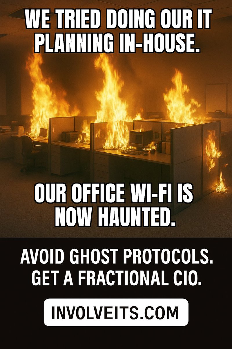 InvolveITS's tweet photo. Don’t let your IT burn down. Involve steps in before the sparks fly. 

#TechFails #CIOToGo #ITDisaster #VendorMatchmaker #FractionalCIO #InvolveITS #ITDrama #BusinessContinuity https://t.co/UnKnZJk7Ci