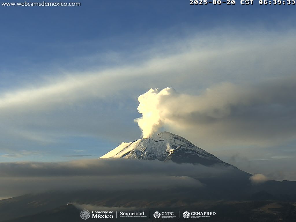 AztecaNoticias's tweet image. En las últimas 24 horas, el #Popocatépetl registró 24 exhalaciones y mil 153 minutos de tremor de baja amplitud.

El Semáforo de Alerta Volcánica permanece en Amarillo Fase 2.

Recomiendan no subir al cráter, ya que ocurren #explosiones arrojan fragmentos incandescentes.