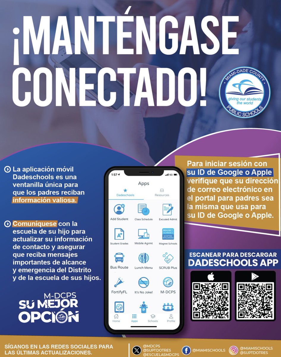 📲 Stay connected with Miami-Dade County Public Schools! 🌎
Dadeschools Mobile is your one-stop shop for parents to access valuable information.
Download the FREE app today!🐾💙💛 <a href="/MDCPS/">Miami-Dade Schools</a> <a href="/SuptDotres/">Jose L. Dotres, Ed.D.</a> <a href="/RobertoAlonsoFL/">RobertoJAlonso</a> <a href="/BGECPTSA/">BGEC PTSA</a> #SHOWUPMDCPS #YourBestChoiceMDCPS