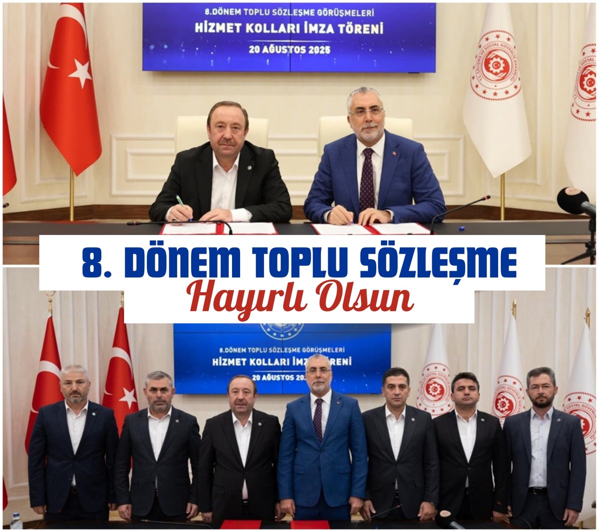 8. Dönem Toplu Sözleşmesi, Tarım ve Ormancılık Hizmet Kolumuzda Mutabakatla Sonuçlandı.

Toplu Sözleşme’nin;  Teşkilatımıza, Üyelerimize, Kamu Çalışanlarımıza, Kurumlarımıza ve Milletimize Hayırlı Olmasını Diliyoruz.

#AlınTeriniKazanımaDönüştürdük