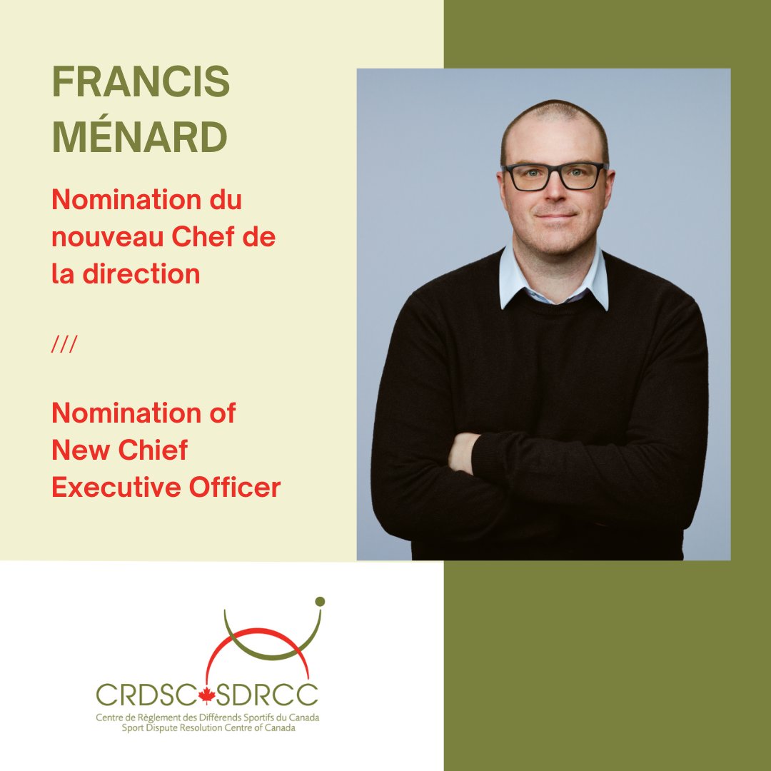 Nous sommes heureux d’annoncer la nomination de Francis Ménard qui se joindra bientôt à l’équipe du CRDSC en tant que nouveau Chef de la direction!

Plus d’informations ici : bit.ly/4mn4PRP