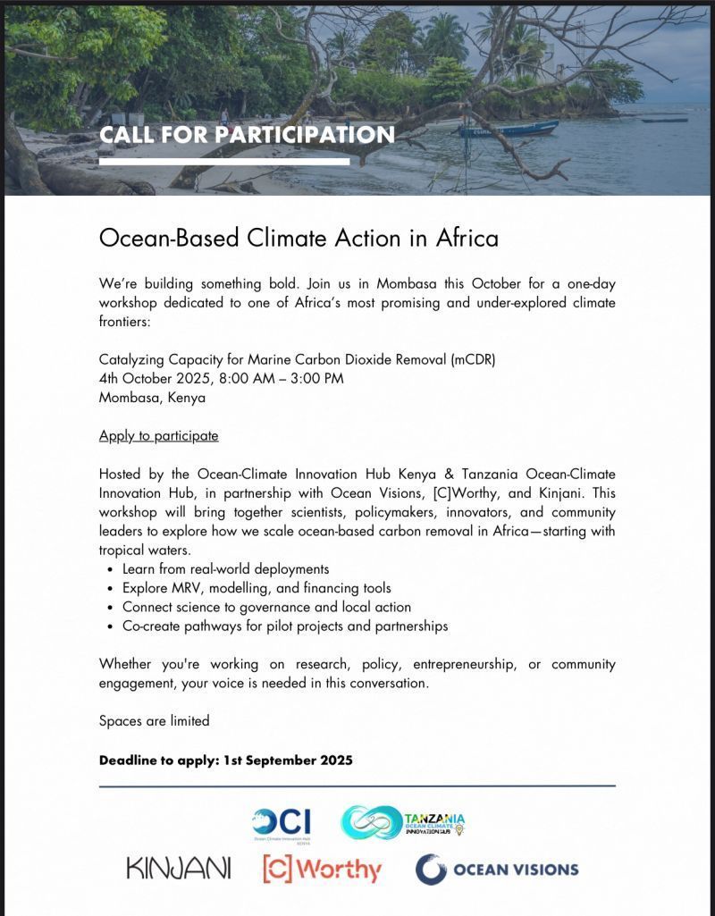 SNAfricaNews's tweet image. Africa’s tropical waters hold huge potential for marine carbon removal.

📍 Mombasa | 4 Oct 2025
⏰ 8AM–3PM
🔗Details &amp;amp; Application: docs.google.com/forms/d/e/1FAI…

#ClimateAction #OceanSolutions