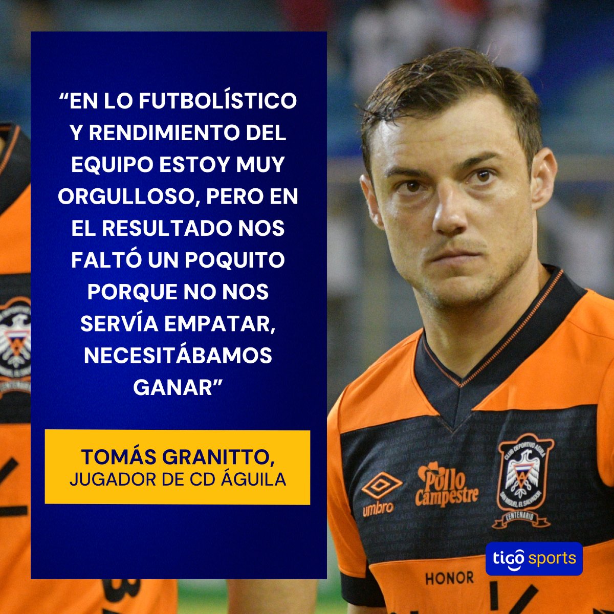 EMPATE AGRIDULCE 😔🦅

⚫🟠 El jugador aguilucho destacó el esfuerzo de sus compañeros ante Olimpia, pese a solo sacar un punto del partido cuando aspiraban a más.

💭 "Orgulloso de cómo jugó el equipo contra uno de los mejores en el torneo, manejando el partido, jugando con
