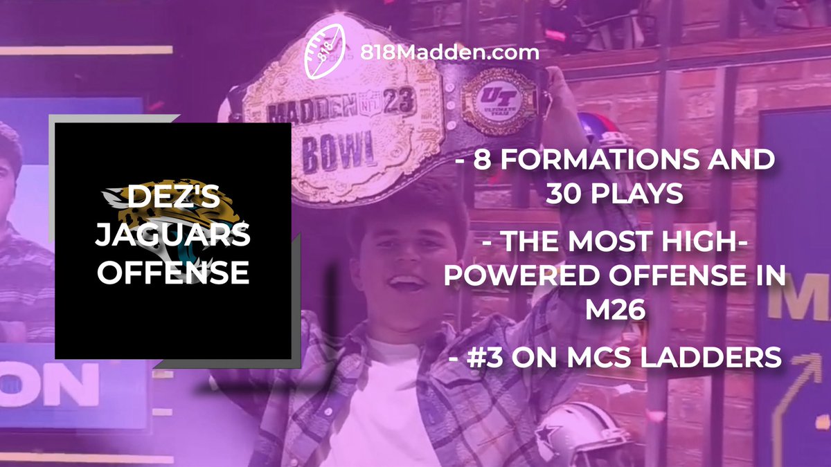 .<a href="/Dez805_/">Peyton</a>’s Jaguars Offense is available now! 

This offense helped him achieve #3 on the MCS leaderboards

818madden.com/gameplans-26/d…