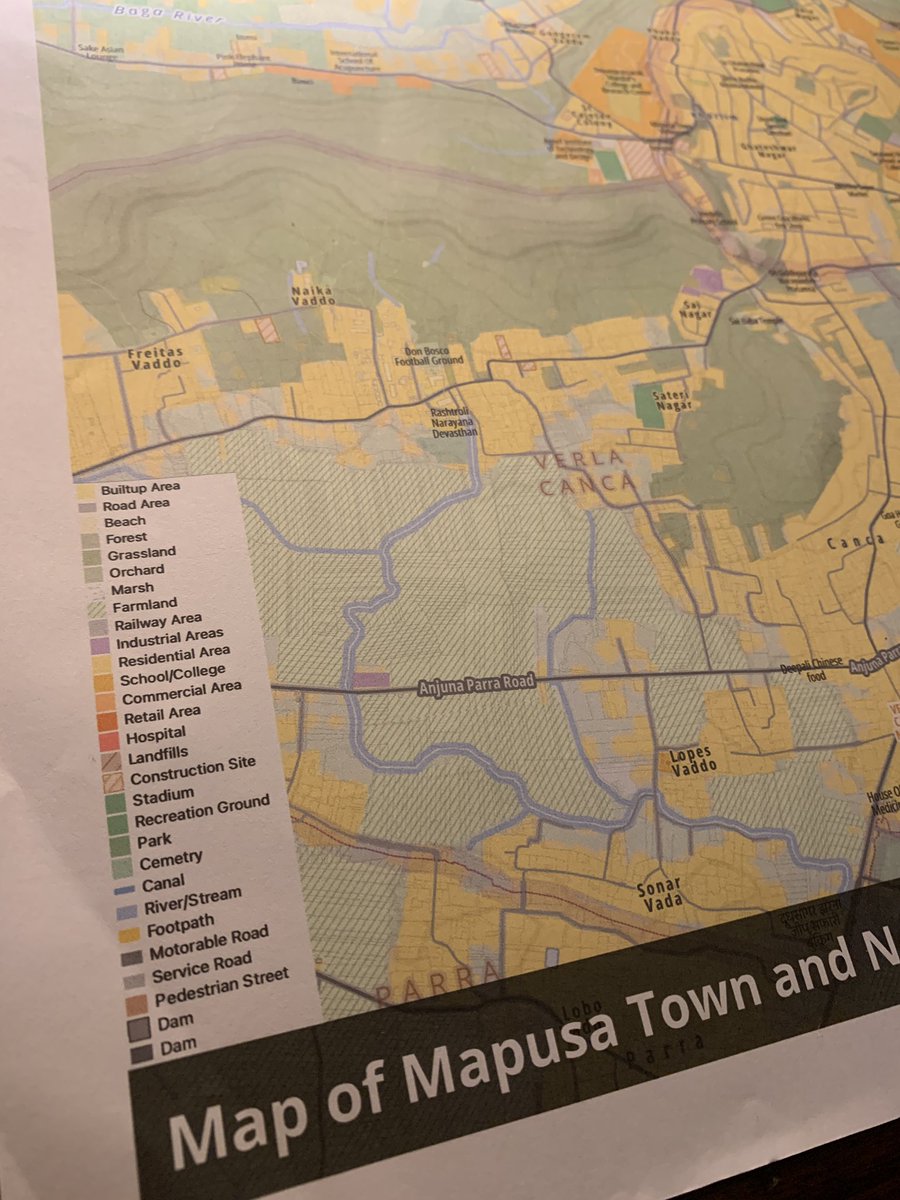 planemad's tweet image. Being next door to a good printer has been fun. First trial of an A2 size color print. Costed Rs150 ($2) at Mapusa, #Goa.
Tried including individual parcel boundaries with 0.1mm width and it printed fine 🤯
Map designed in #qgis using #openstreetmap data.