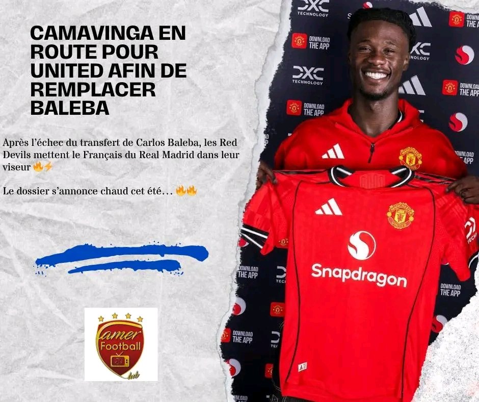 🚨 BREAKING :
Eduardo Camavinga 🇫🇷 pourrait rejoindre Manchester United pour remplacer BALEBA 🟥⬛ !

👉 Après l’échec du transfert de Carlos Baleba, les Red Devils mettent le Français du Real Madrid dans leur viseur 🔥⚡

Le dossier s’annonce chaud cet été… 🔥🔥