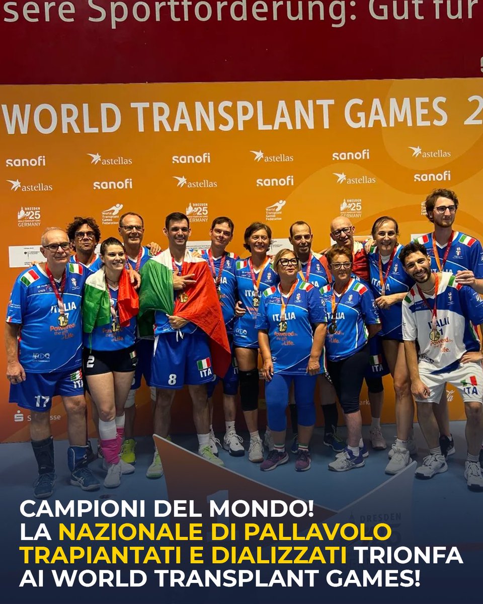 Per la terza volta consecutiva la nazionale di pallavolo trapiantati e dializzati è salita sul gradino più alto del podio ai World Transplant Games di Dresda. 

In finale gli azzurri hanno battuto l’Ungheria, bellissimo tra l’altro vedere anche l’esultanza al termine della
