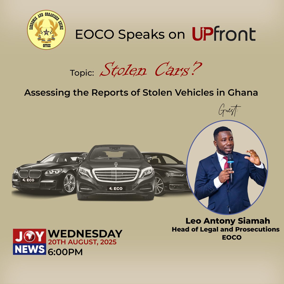 Join us this evening on JoyNews' Upfront as we discuss this pertinent issue.
#reportacrime #partnership #eocosensitization #EOCOspeaks