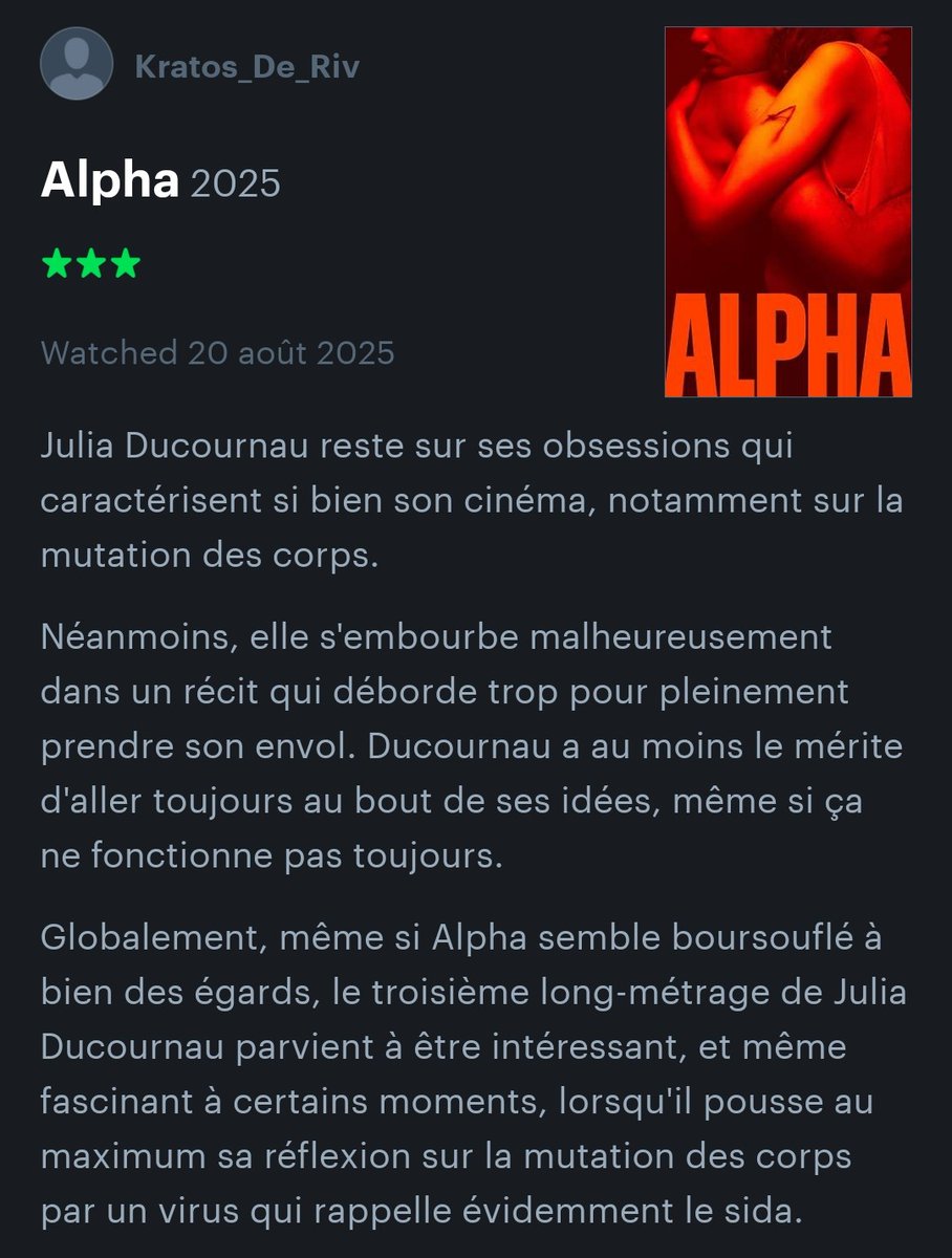 Mon avis rapide sur #Alpha de Julia Ducorneau.