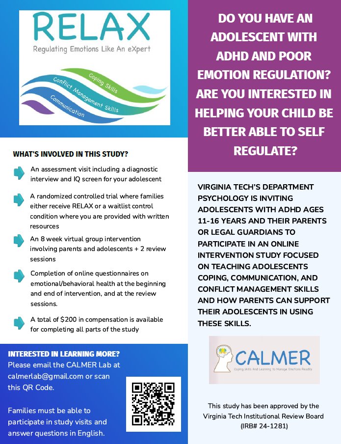 We are recruiting families of adolescents with #ADHD  aged 11-16 years from one of the 42 PSYPACT states (psypact.gov/page/psypactmap) to participate in an intervention study focused on building coping, communication, and conflict management skills!