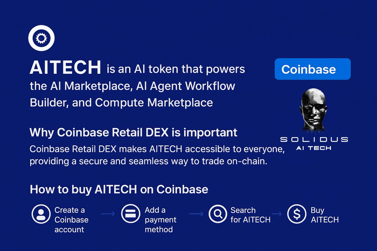 jennyjacob01's tweet photo. Tweet 1
AI x Web3 is leveling up 🚀
$AITECH is now tradable on Coinbase Retail DEX, bringing AI infrastructure straight onchain.
It’s more than a token it’s the gateway to decentralized AI innovation.
🔗 Price: https://t.co/C4MIPC2evw…
#AITECHonCoinbase
@AITECHio https://t.co/gdqEpSmPfy