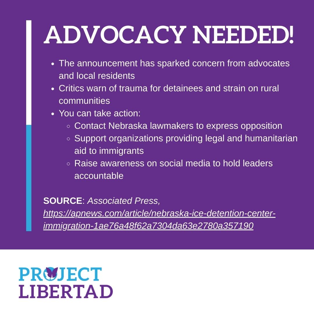 🚨 Nebraska plans a new ICE detention center dubbed the “Cornhusker Clink.”

The facility would detain immigrants from multiple states in a remote town, raising serious concerns about human rights, + community impact.

Swipe through to learn more + see how you can take action.