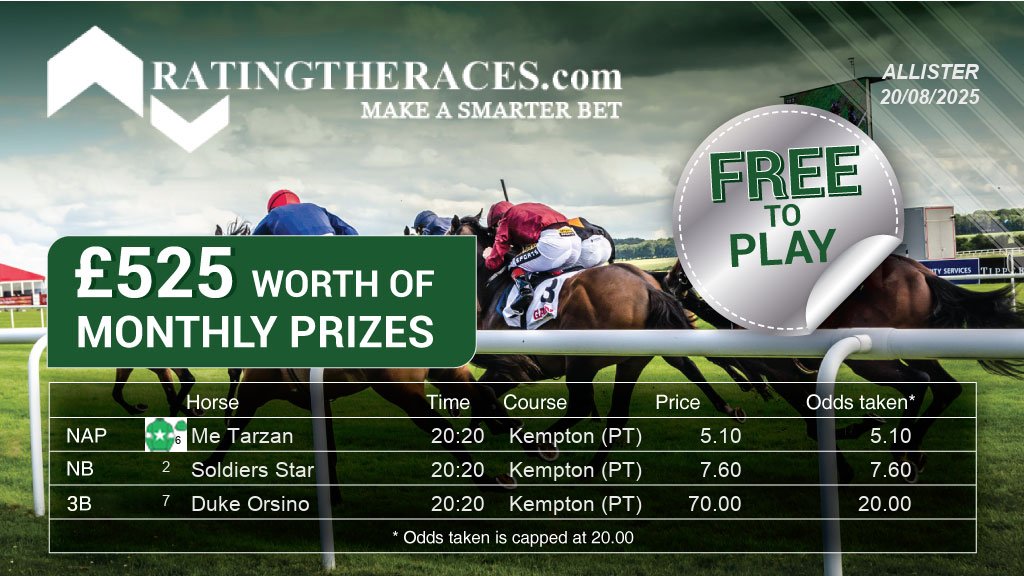 wrathofcolaci's tweet photo. My #RTRNaps are:

Me Tarzan @ 20:20
Soldiers Star @ 20:20
Duke Orsino @ 20:20

Sponsored by @RatingTheRaces - Enter for FREE here: https://t.co/7oTCA8xsh9 https://t.co/VEnYhGdMua