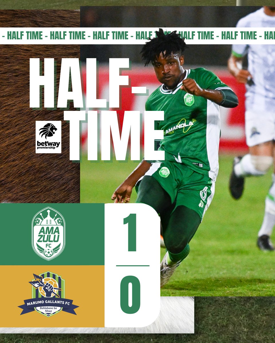 HALF-TIME ⏰ | #BetwayPremiership 🏆

Usuthu has the lead thanks to a Pule Ekstein strike.

#AmaZuluFC 1⃣ ➖ 0⃣ Marumo Gallants

#Umqhele #HebeUsuthu #UsuthuTogether