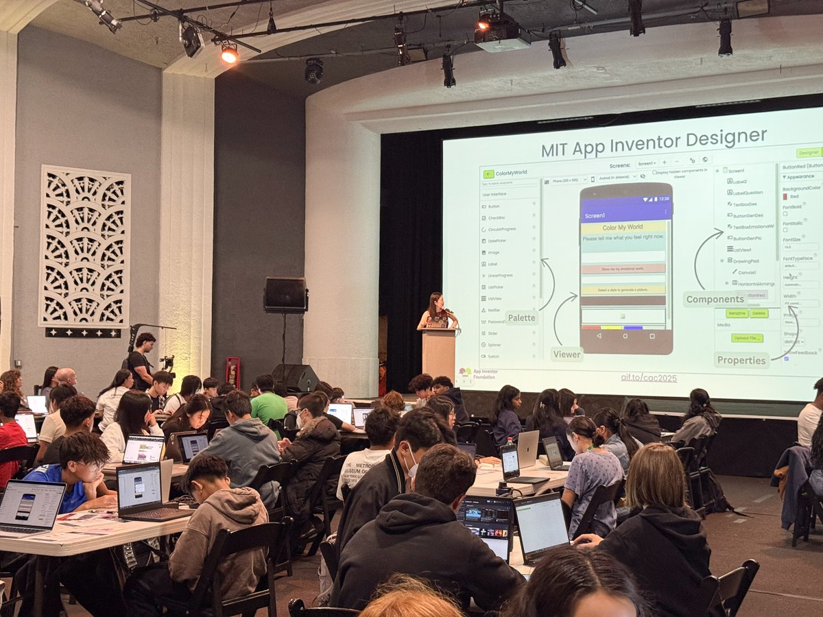 MITAppInventor's tweet image. It was an honor to introduce @MITAppInventor at the Congressional App Challenge Bootcamp in SF hosted by @CongressionalAC & @SeedAIOrg.
Over 100 Bay Area students had the chance to try building their very own AI-powered art apps! 🚀🎨