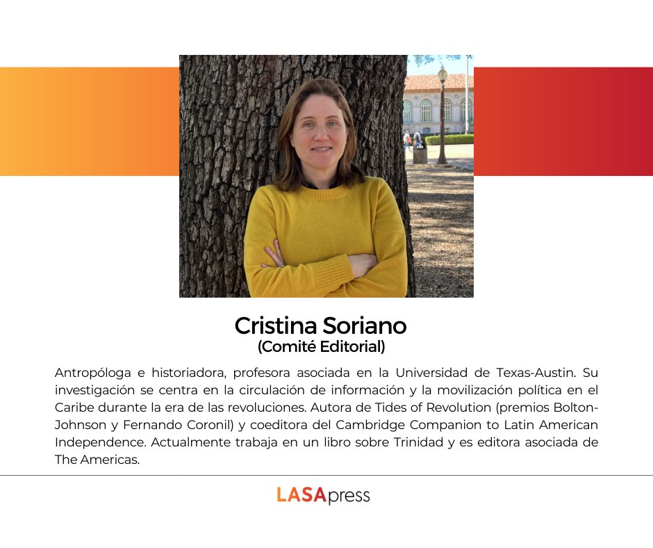 LASAPress's tweet image. 📢 Damos la bienvenida a Cristina Soriano como nueva integrante del Comité Editorial de LASA Press.

Su trayectoria en historia y estudios latinoamericanos fortalecerá nuestra misión.

Conoce más en lasapress.org
#LASAPRESS