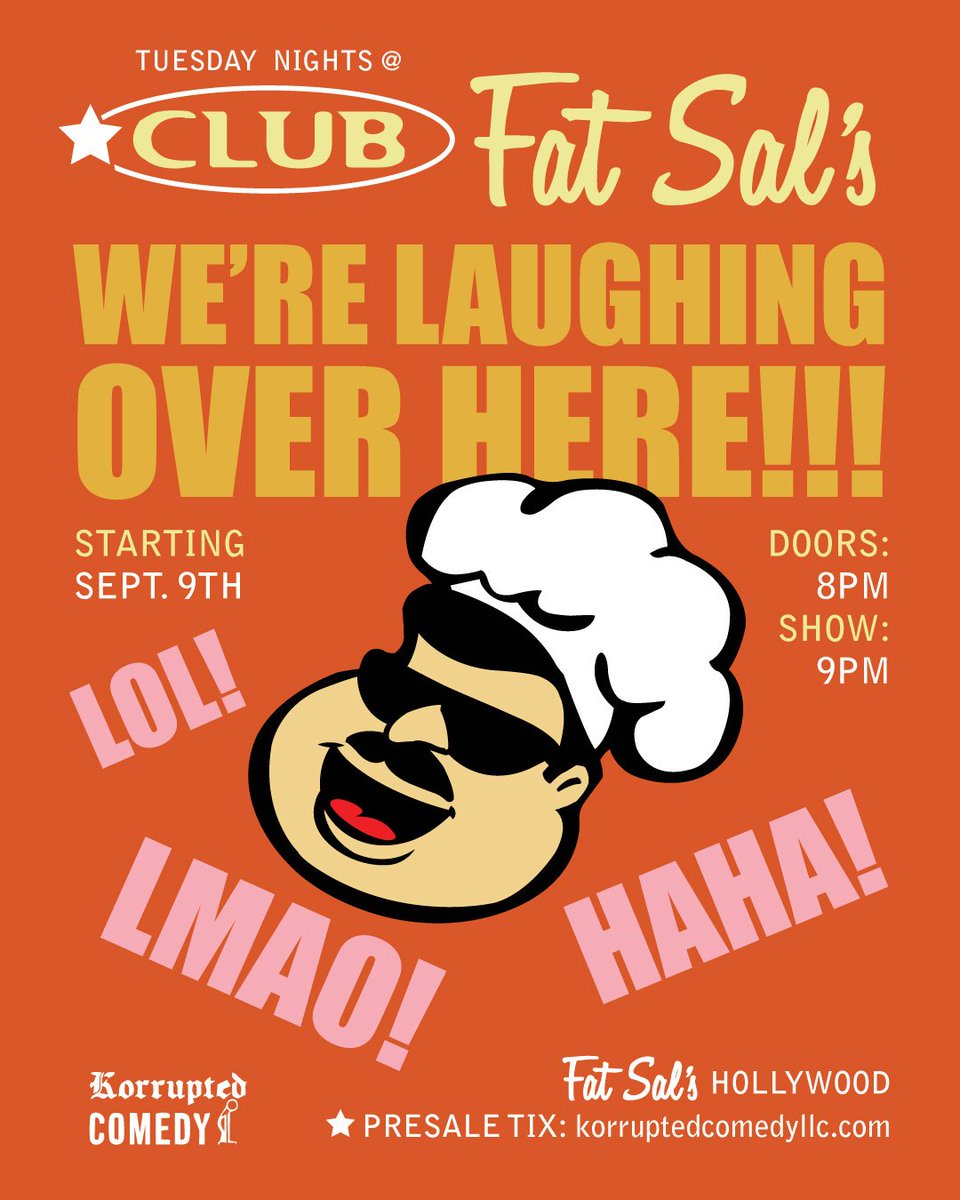 KorruptedComedy's tweet photo. Upcoming Shows:
9/9 @fatsalsdeli Hollywood, CA 
: Exclusive Weekly Residency:

9/20 Magoo's Bedford Park, IL 
: Exclusive Residency:

New City/Residency TBA
#ClubFatSals #FatSals #hollywood
#LosAngeles #ChicagoIL #chicago #standupcomedy
https://t.co/lSyI0RW5p8 https://t.co/524yLWYsmp