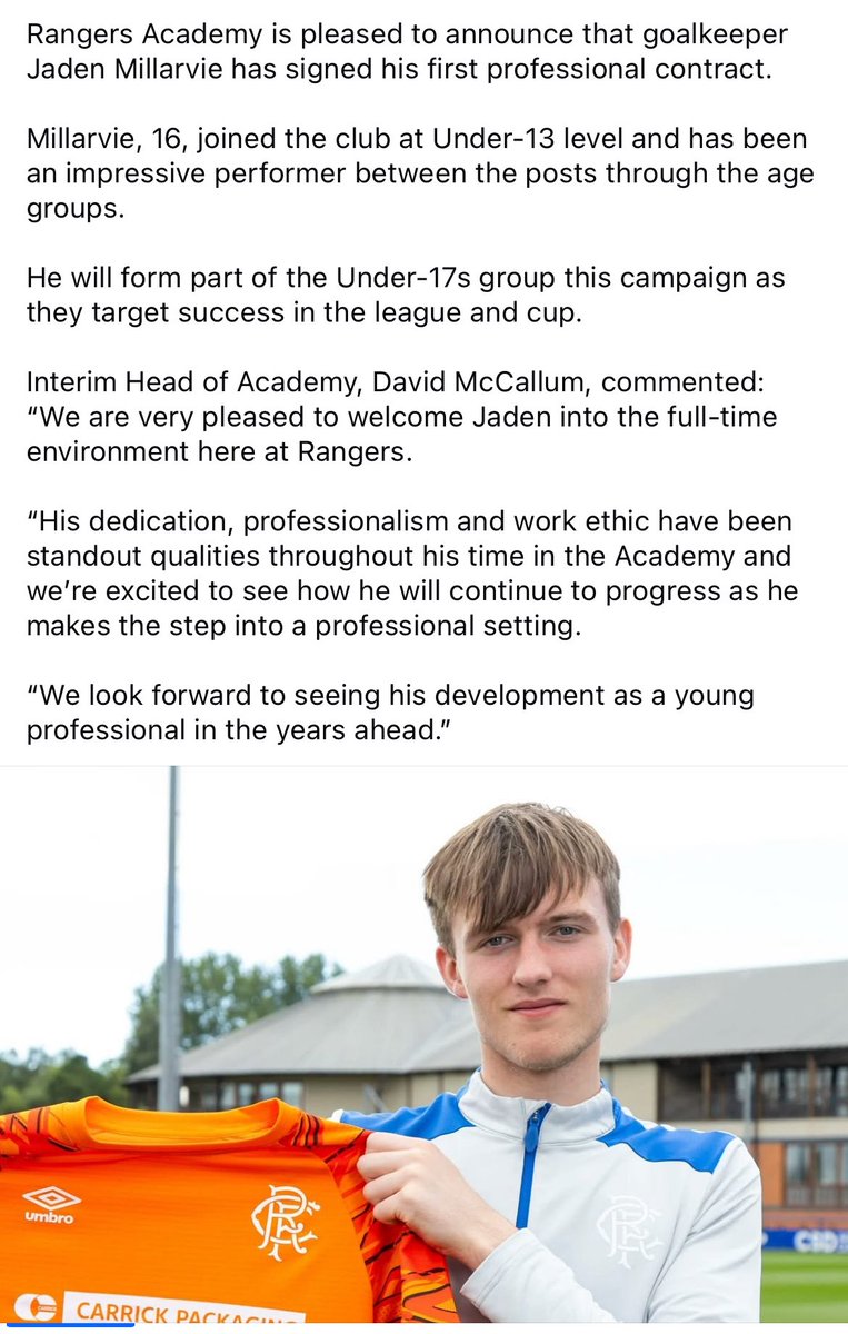 Buzzing for our first player to make the professional ranks with <a href="/RangersFC/">Rangers Football Club</a> <a href="/RFC_Youth/">Rangers Academy</a> He was with us all the way from 5 years  old until he went to Rangers at U13.  Fantastic to see and we’ll continue to watch his career grow! 👏🏼👏🏼⚽️🔴⚫️