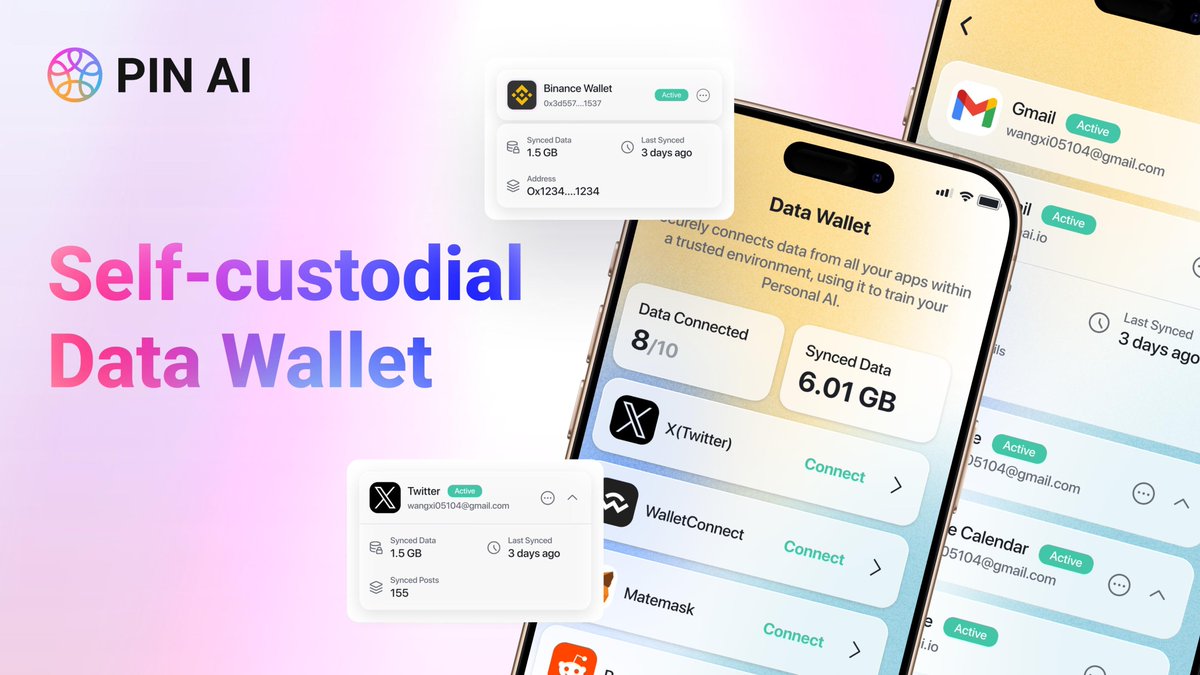 PIN AI Data Wallet gives you encrypted storage for Gmail, Twitter, Discord, and on-chain wallets. 

Only you hold the keys. 🫵