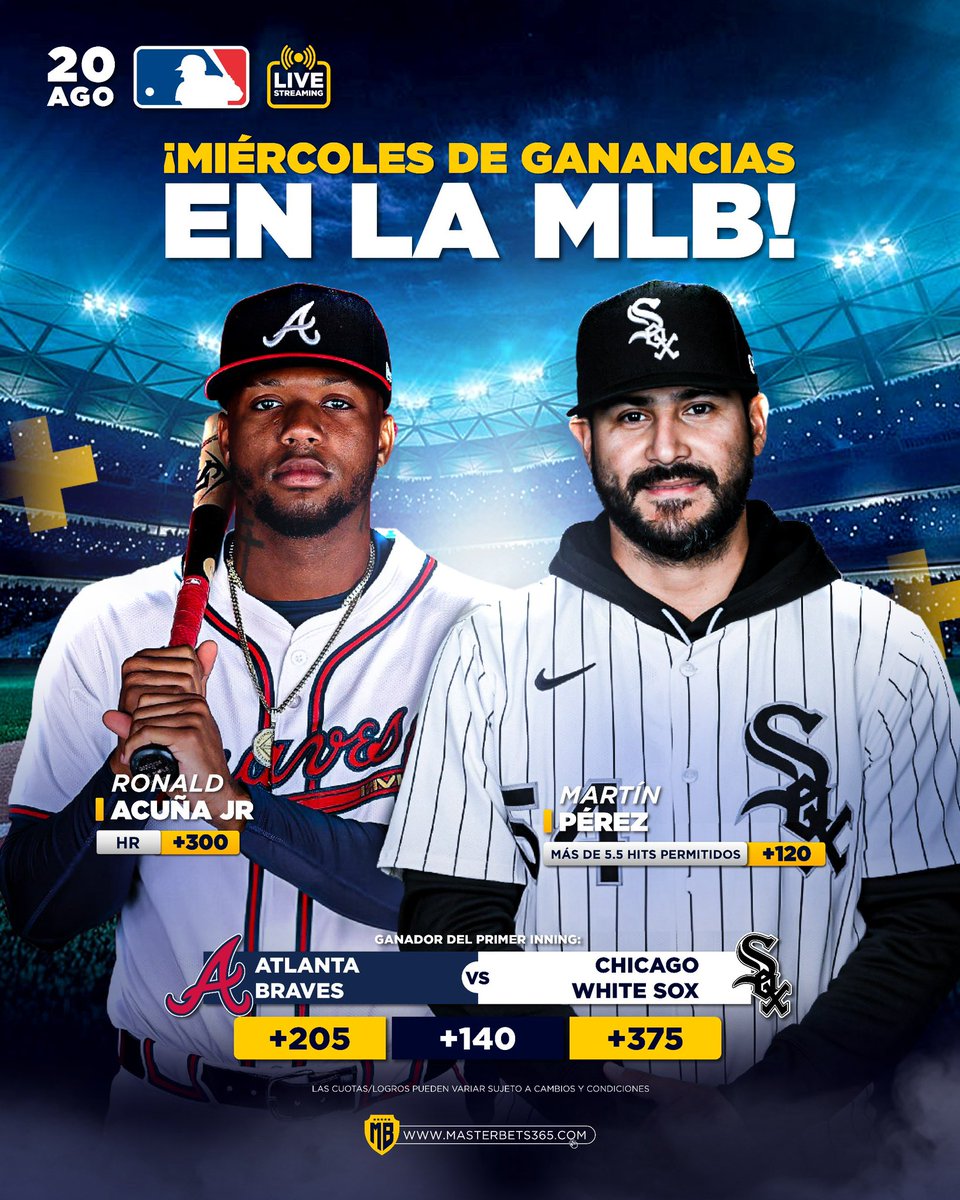 Hoy cobras en las Grandes Ligas... con este interesante duelo entre Bravos y White Sox. ⚾💰

¡JUEGA AQUÍ! 📲  mb365.pro/PANA