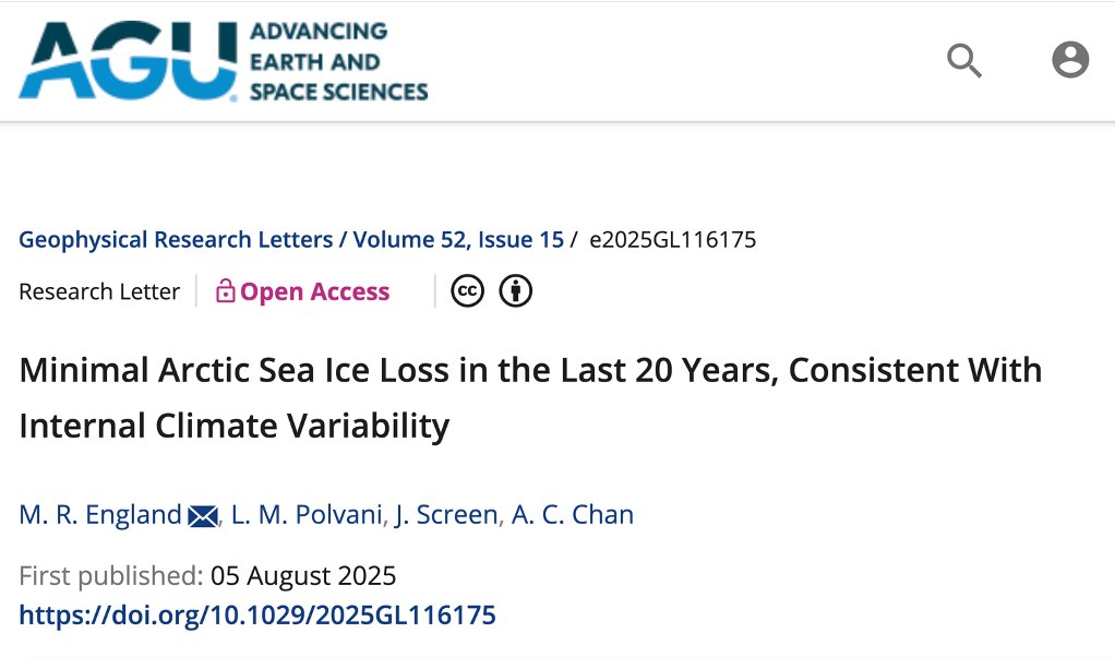 Jim Steele (@jimsteeleskepti) on Twitter photo I PREDICTED THIS 20 YEARS AGO.
It's very funny how they pick their explanations to fit their climate crisis narratives. When sea ice loss was accelerating it was all due to CO2. 
Now that sea ice has virtually stopped melting it's blamed on natural variability. They still can't I PREDICTED THIS 20 YEARS AGO.
It's very funny how they pick their explanations to fit their climate crisis narratives. When sea ice loss was accelerating it was all due to CO2. 
Now that sea ice has virtually stopped melting it's blamed on natural variability. They still can't