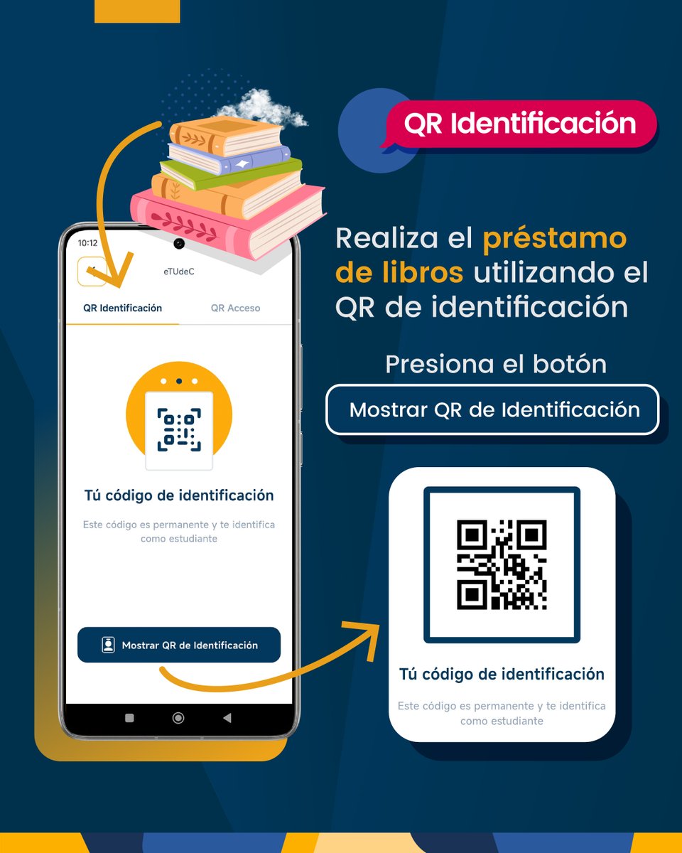 ¿Eres estudiante de Pregrado?

Recuerda que puedes acceder a eTUdeC directamente desde la app UdeC Móvil? 

Solo ingresa a la app, presiona el botón eTudeC y genera tus códigos QR de acceso e identificación, para: Ingresar a la Biblioteca🎓y realizar el préstamo de libros📖