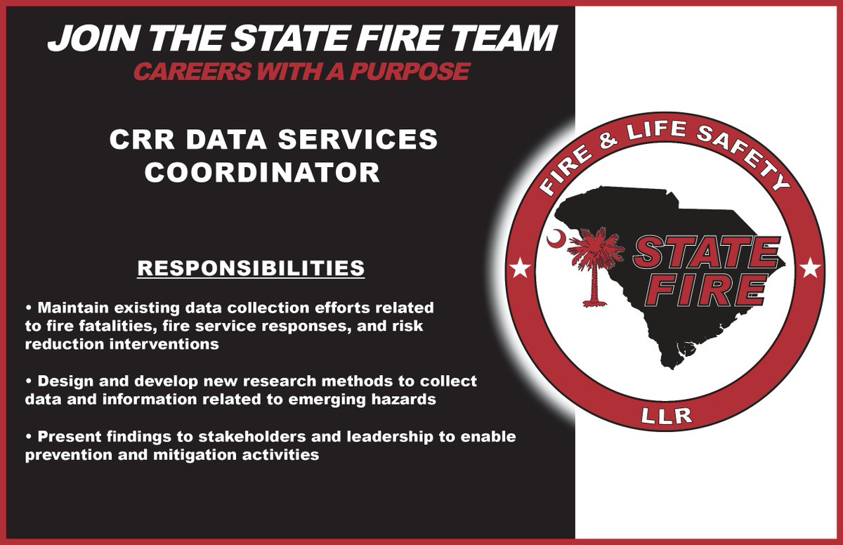 Looking for a purpose-driven career where you can take pride in something greater than yourself? Join the SC State Fire team and help us fulfill our mission: to be the focal point for service and support, to save lives and property. 

Apply today:
governmentjobs.com/careers/sc/llr…